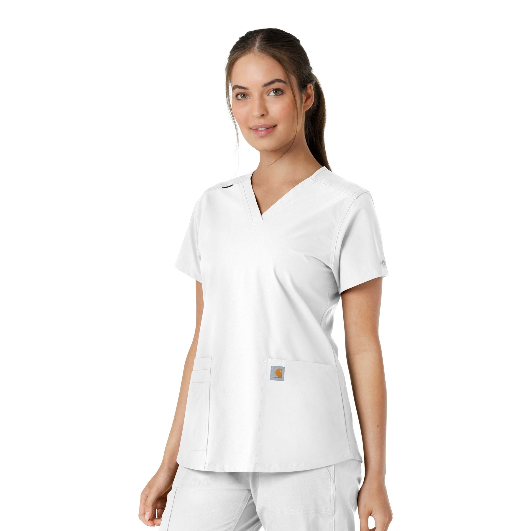 Force Essentials Women's V-Neck Knit Panel Scrub Top White side view
