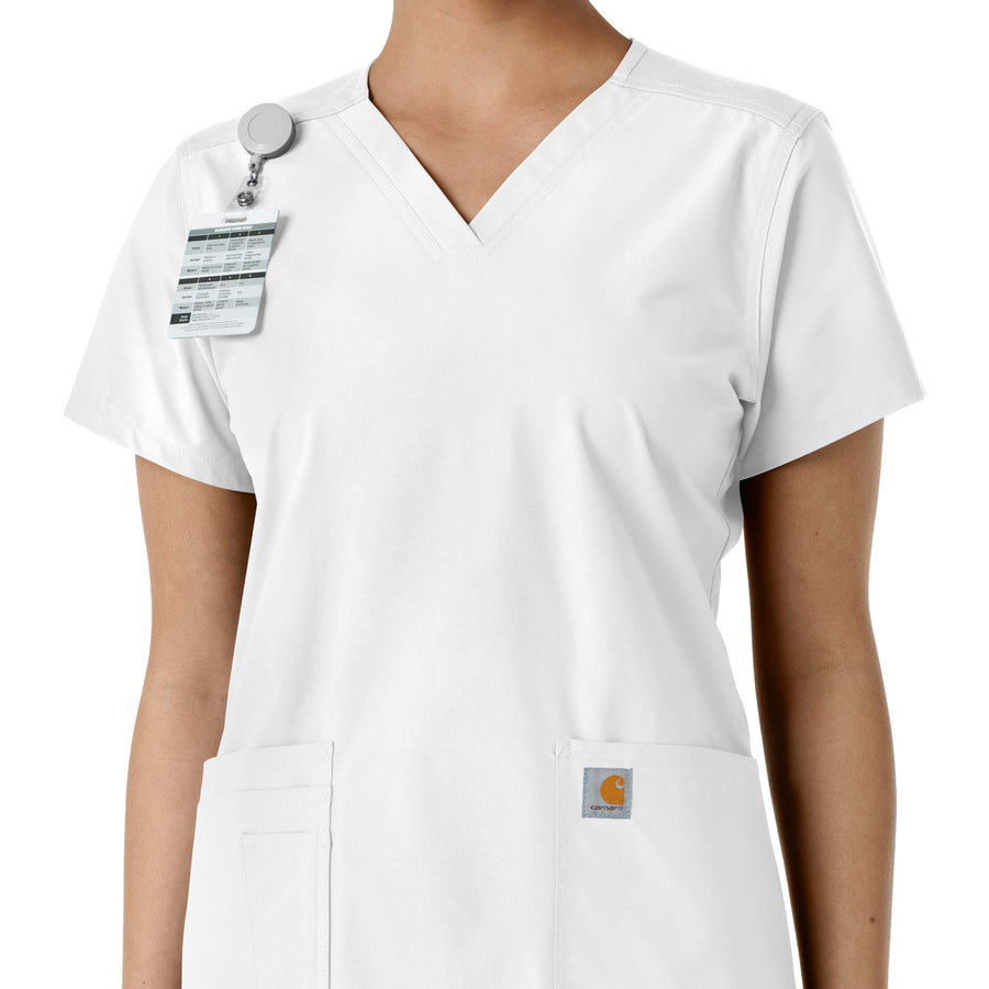 Force Essentials Women's V-Neck Knit Panel Scrub Top White side detail 1