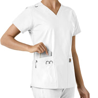Force Essentials Women's V-Neck Knit Panel Scrub Top White side detail 2
