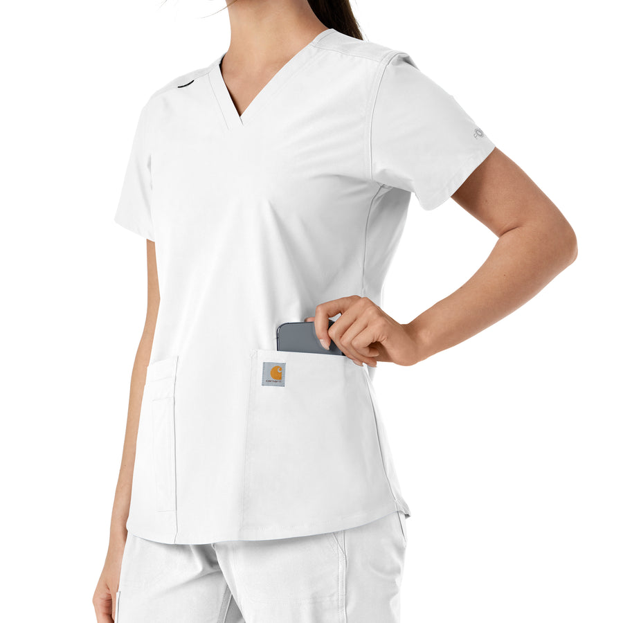 Force Essentials Women's V-Neck Knit Panel Scrub Top White back detail