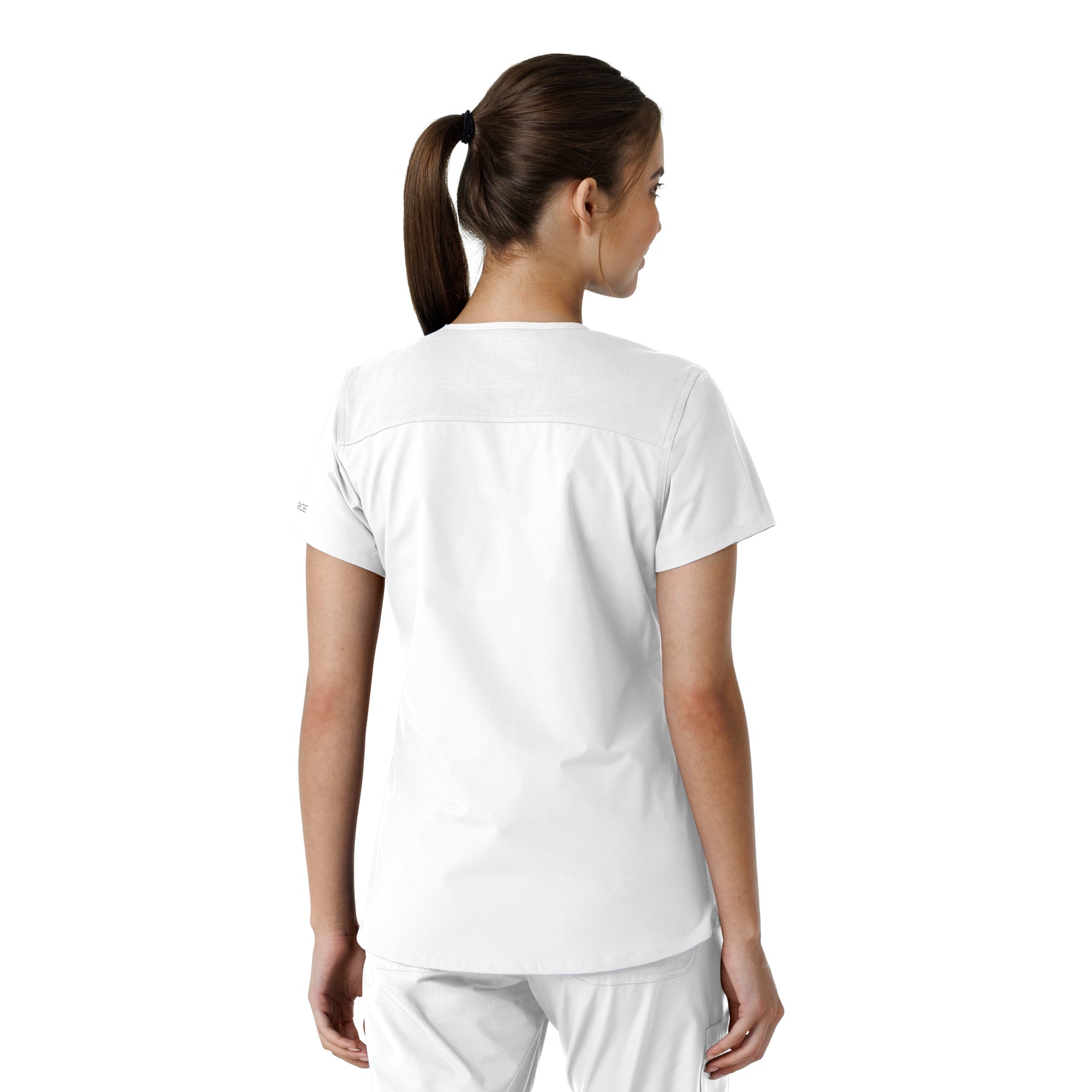 Force Essentials Women's V-Neck Knit Panel Scrub Top White back view
