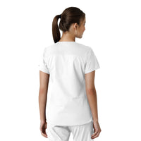 Force Essentials Women's V-Neck Knit Panel Scrub Top White back view