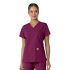Force Essentials Women's V-Neck Knit Panel Scrub Top Wine