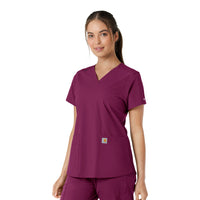 Force Essentials Women's V-Neck Knit Panel Scrub Top Wine side view