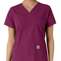 Force Essentials Women's V-Neck Knit Panel Scrub Top Wine front detail