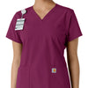Force Essentials Women's V-Neck Knit Panel Scrub Top Wine side detail 1
