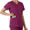 Force Essentials Women's V-Neck Knit Panel Scrub Top Wine side detail 2