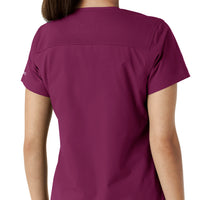 Force Essentials Women's V-Neck Knit Panel Scrub Top Wine hemline detail