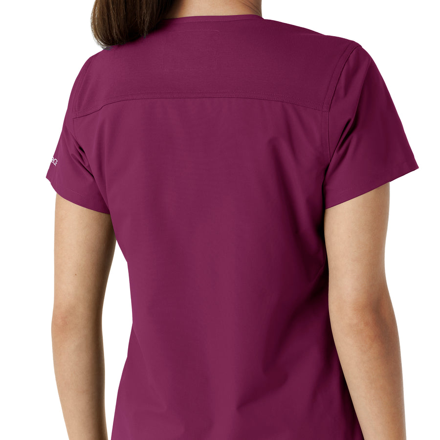Force Essentials Women's V-Neck Knit Panel Scrub Top Wine hemline detail