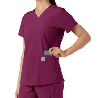 Force Essentials Women's V-Neck Knit Panel Scrub Top Wine back detail