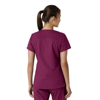 Force Essentials Women's V-Neck Knit Panel Scrub Top Wine back view