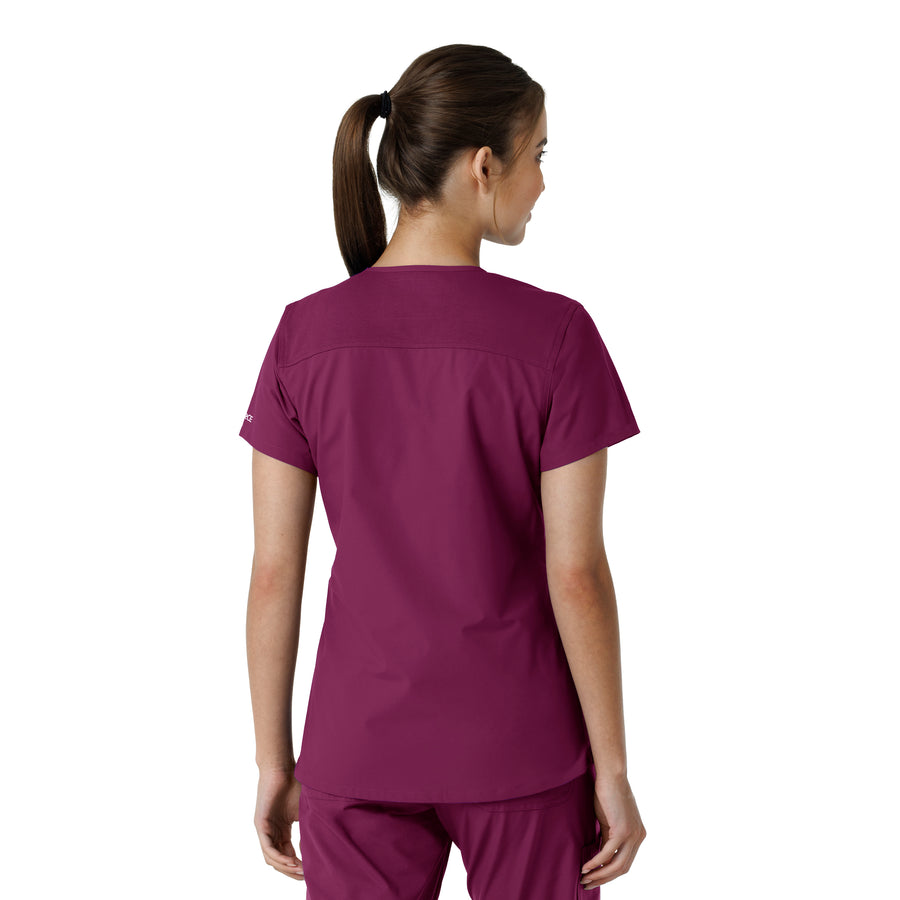 Force Essentials Women's V-Neck Knit Panel Scrub Top Wine back view