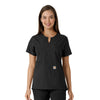 Force Essentials Women's Notch Neck Tunic Knit Panel Scrub Top Black