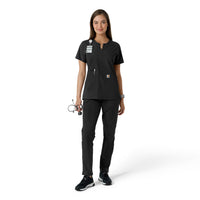 Force Essentials Women's Notch Neck Tunic Knit Panel Scrub Top Black full scrub set