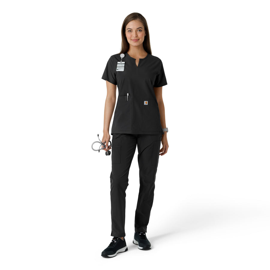 Force Essentials Women's Notch Neck Tunic Knit Panel Scrub Top Black full scrub set
