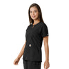 Force Essentials Women's Notch Neck Tunic Knit Panel Scrub Top Black side view