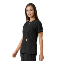 Force Essentials Women's Notch Neck Tunic Knit Panel Scrub Top Black side view