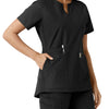 Force Essentials Women's Notch Neck Tunic Knit Panel Scrub Top Black hemline detail