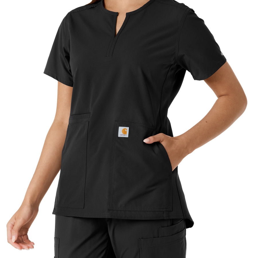 Carhartt Force Essentials Women's Notch Neck Tunic Knit Panel Scrub Top - Black
