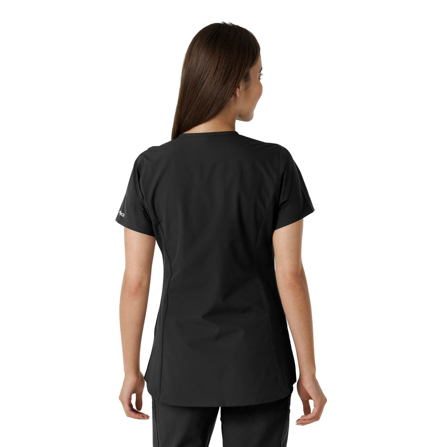 Force Essentials Women's Notch Neck Tunic Knit Panel Scrub Top Black back view