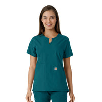 Force Essentials Women's Notch Neck Tunic Knit Panel Scrub Top Caribbean