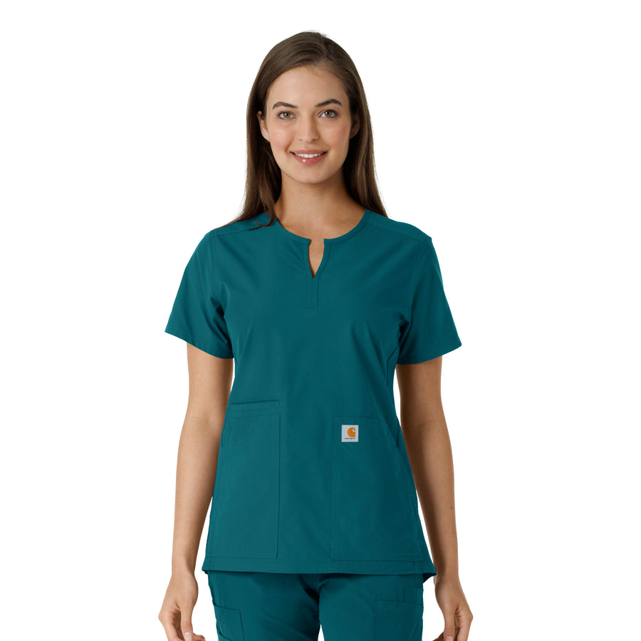 Force Essentials Women's Notch Neck Tunic Knit Panel Scrub Top Caribbean