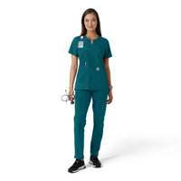 Force Essentials Women's Notch Neck Tunic Knit Panel Scrub Top Caribbean full scrub set