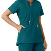 Force Essentials Women's Notch Neck Tunic Knit Panel Scrub Top Caribbean hemline detail