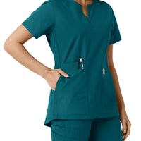 Force Essentials Women's Notch Neck Tunic Knit Panel Scrub Top Caribbean hemline detail