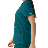 Force Essentials Women's Notch Neck Tunic Knit Panel Scrub Top Caribbean back detail