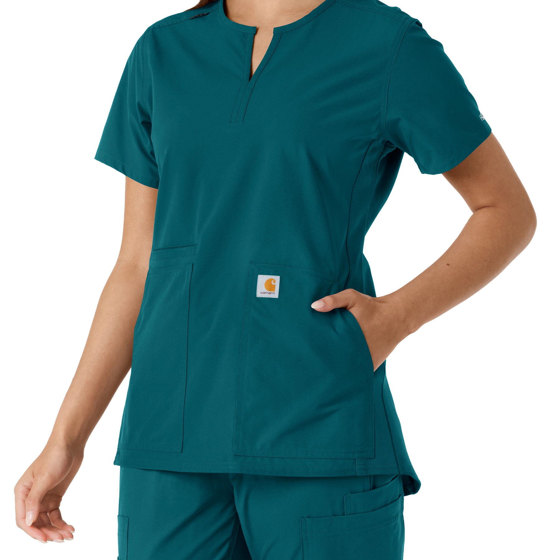 Carhartt Force Essentials Women's Notch Neck Tunic Knit Panel Scrub Top - Caribbean