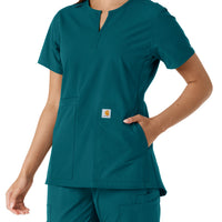 Carhartt Force Essentials Women's Notch Neck Tunic Knit Panel Scrub Top - Caribbean