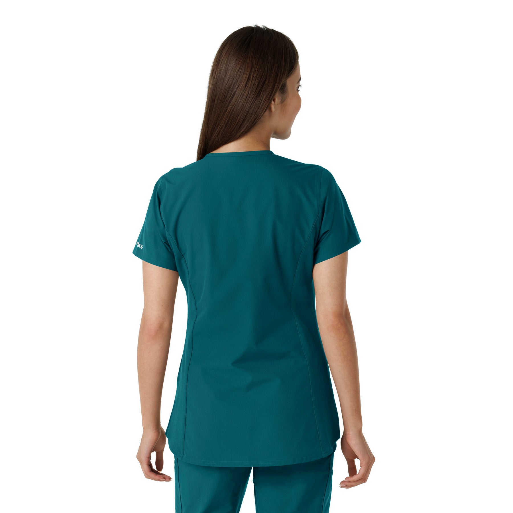 Force Essentials Women's Notch Neck Tunic Knit Panel Scrub Top Caribbean back view