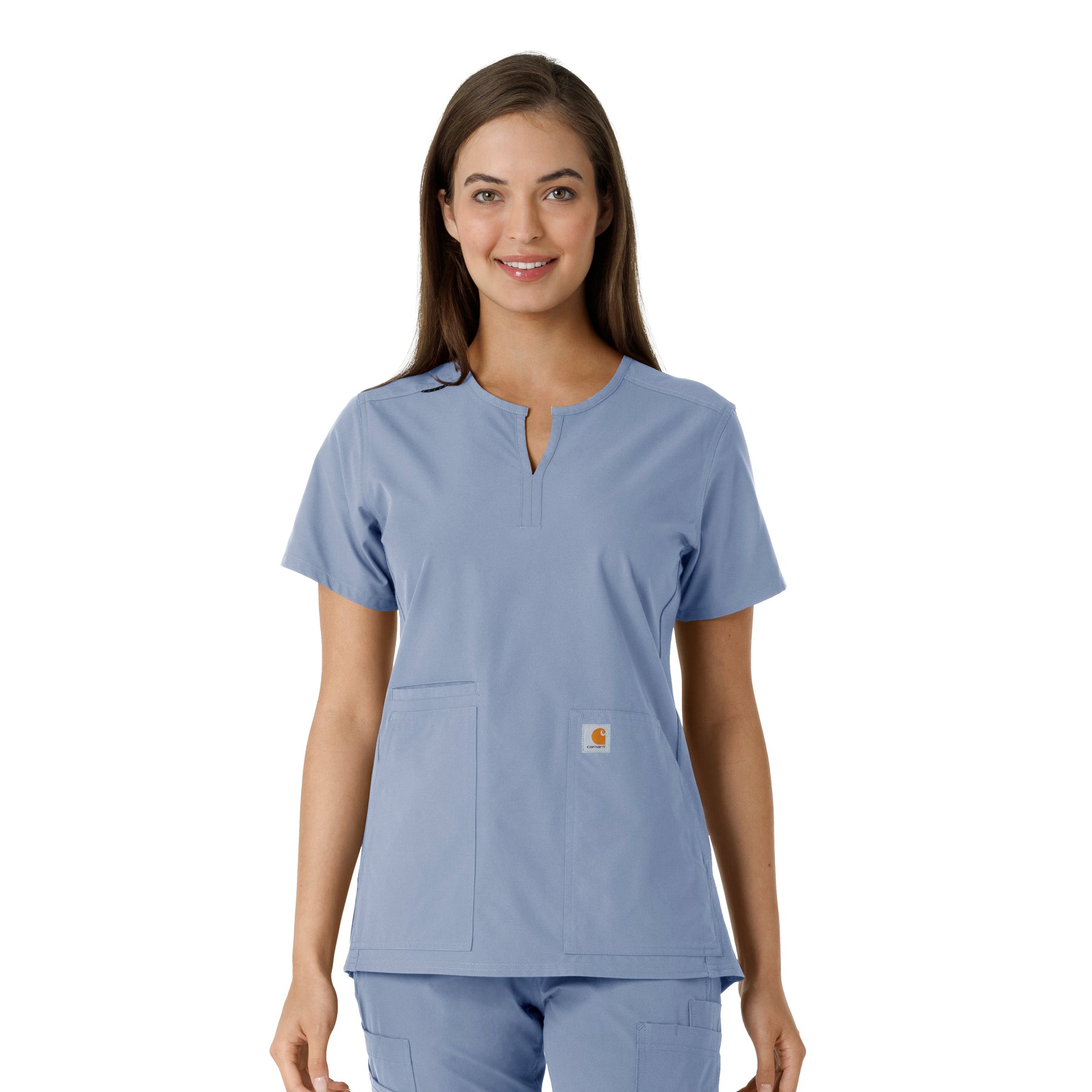 Force Essentials Women's Notch Neck Tunic Knit Panel Scrub Top Ceil Blue