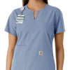 Force Essentials Women's Notch Neck Tunic Knit Panel Scrub Top Ceil Blue side detail 1