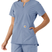 Carhartt Force Essentials Women's Notch Neck Tunic Knit Panel Scrub Top - Ceil Blue