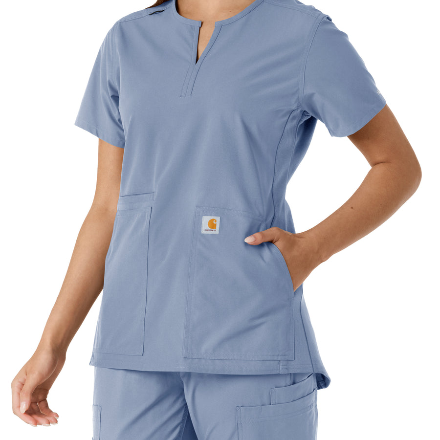 Carhartt Force Essentials Women's Notch Neck Tunic Knit Panel Scrub Top - Ceil Blue