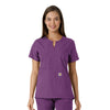 Force Essentials Women's Notch Neck Tunic Knit Panel Scrub Top Eggplant