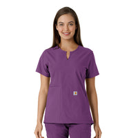 Force Essentials Women's Notch Neck Tunic Knit Panel Scrub Top Eggplant