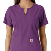 Force Essentials Women's Notch Neck Tunic Knit Panel Scrub Top Eggplant front detail