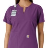 Force Essentials Women's Notch Neck Tunic Knit Panel Scrub Top Eggplant side detail 1