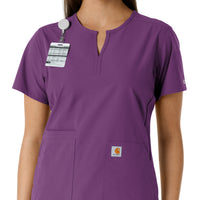 Force Essentials Women's Notch Neck Tunic Knit Panel Scrub Top Eggplant side detail 1