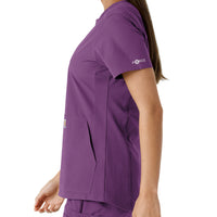 Force Essentials Women's Notch Neck Tunic Knit Panel Scrub Top Eggplant back detail