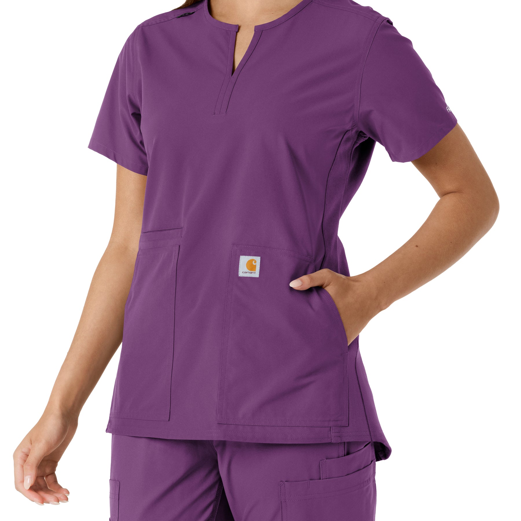 Carhartt Force Essentials Women's Notch Neck Tunic Knit Panel Scrub Top - Eggplant