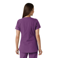 Force Essentials Women's Notch Neck Tunic Knit Panel Scrub Top Eggplant back view