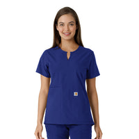 Force Essentials Women's Notch Neck Tunic Knit Panel Scrub Top Galaxy Blue