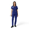 Force Essentials Women's Notch Neck Tunic Knit Panel Scrub Top Galaxy Blue full scrub set