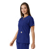 Force Essentials Women's Notch Neck Tunic Knit Panel Scrub Top Galaxy Blue side view