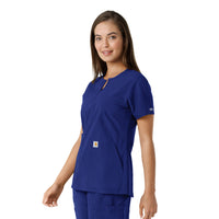 Force Essentials Women's Notch Neck Tunic Knit Panel Scrub Top Galaxy Blue side view