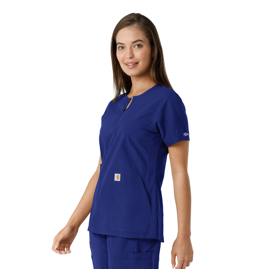 Force Essentials Women's Notch Neck Tunic Knit Panel Scrub Top Galaxy Blue side view